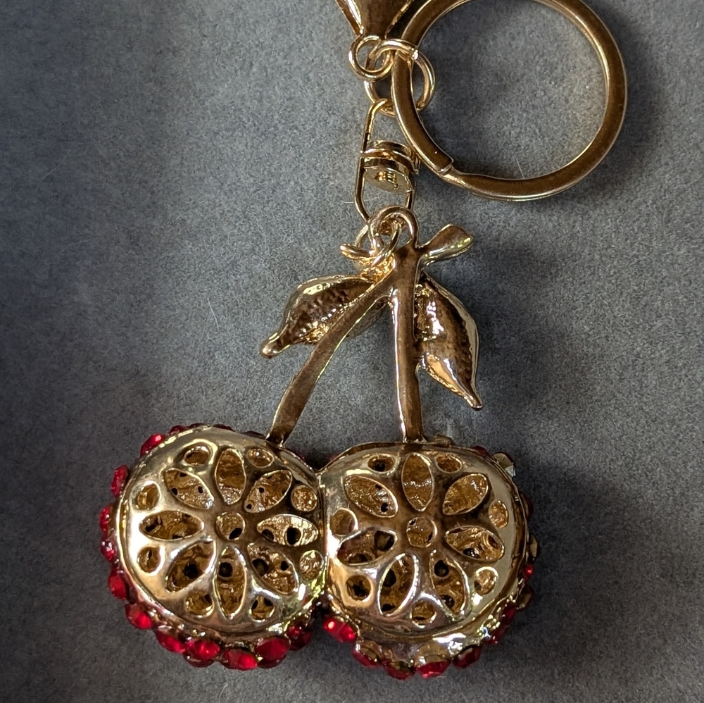 🆕 Red Rhinestone🍒 Cherry 🍒 Keychain/Charm - Picture 5 of 7